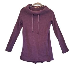 Soft Surroundings Purple Cowl Neck Waffle Knit Pullover Tunic Pockets Size XS